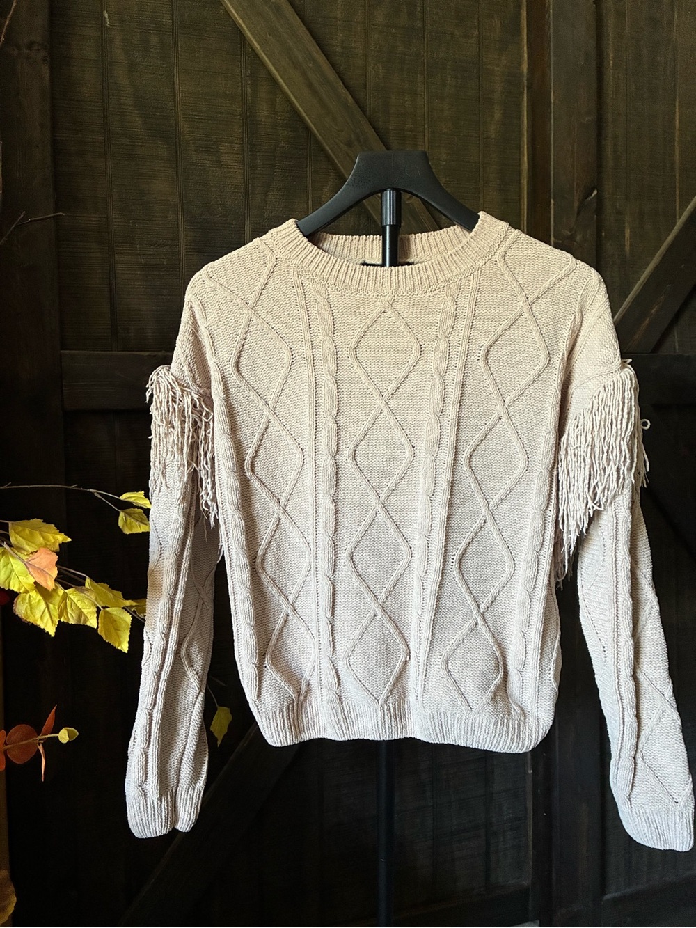 Girls' Cable Knit Fringe Sweater - Cream